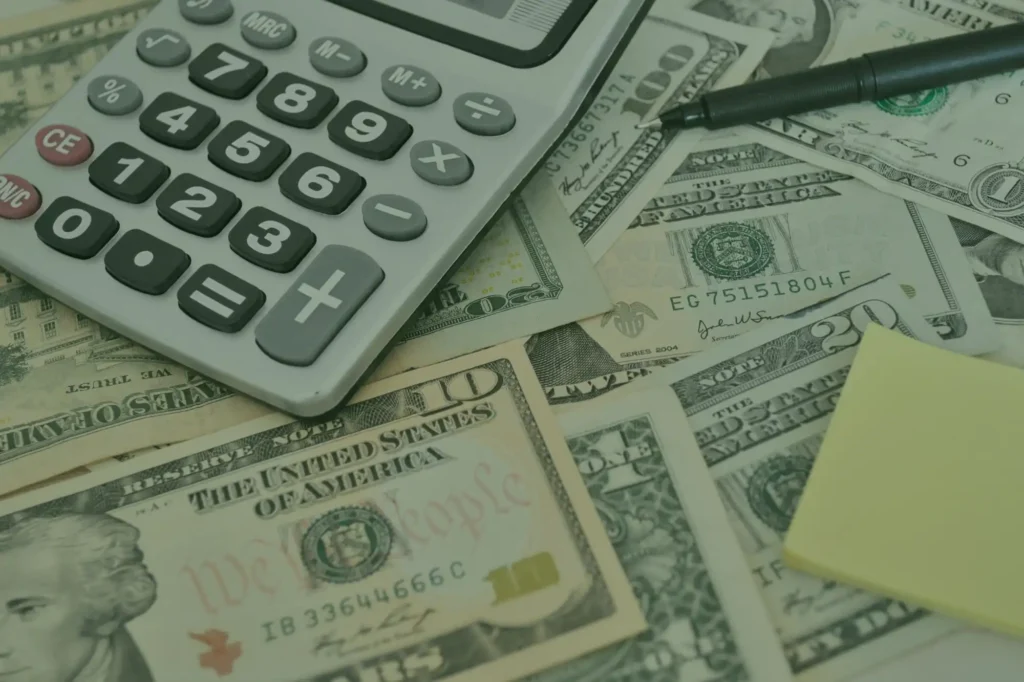 Calculator, money, notes